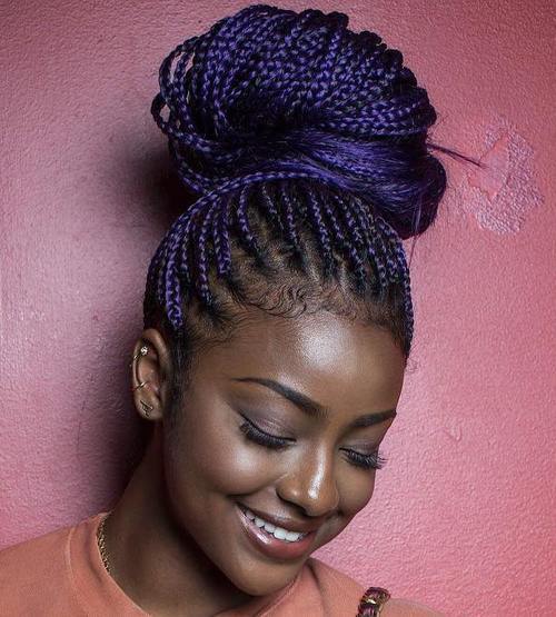 big bun for purple box braids