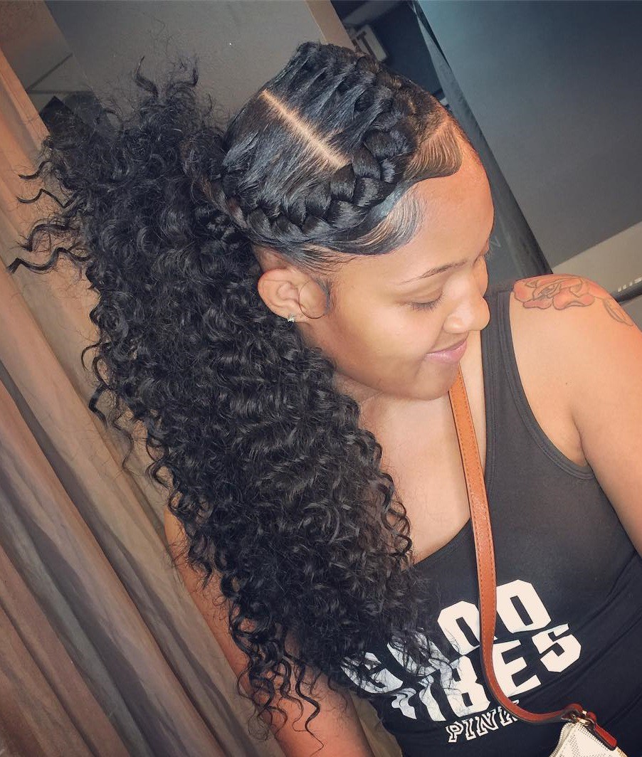 Black Curly Side Pony With Under Braid