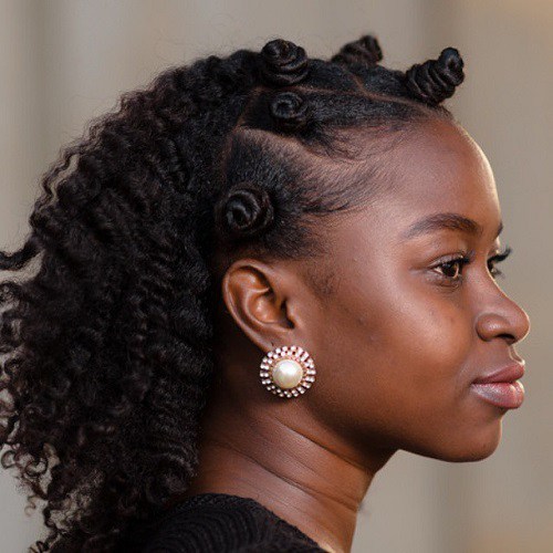 Half Updo With Bantu Knots