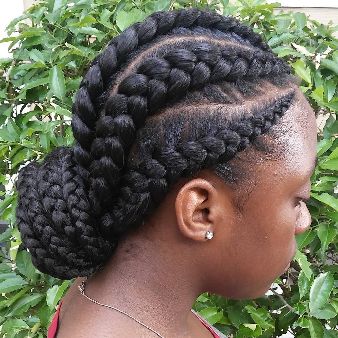 Low Bun For Ghana Braids