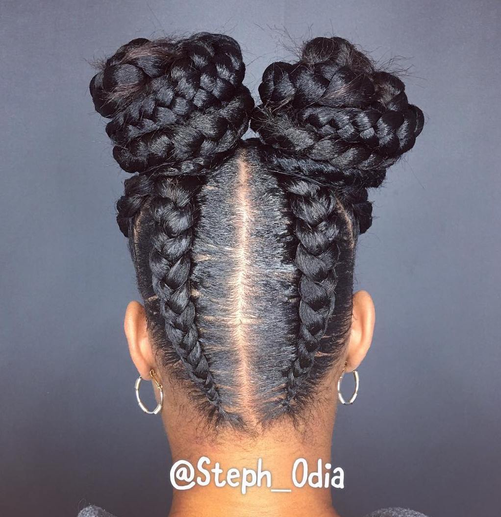 Black Braided Pigtail Buns