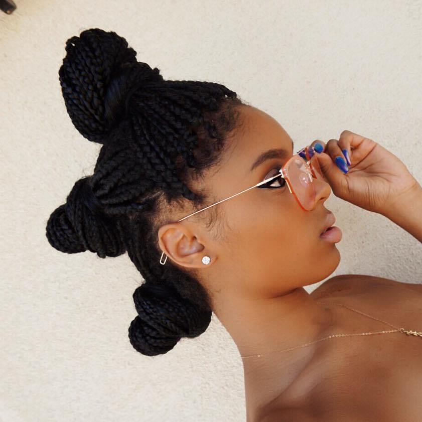 Box Braids Three Buns Mohawk