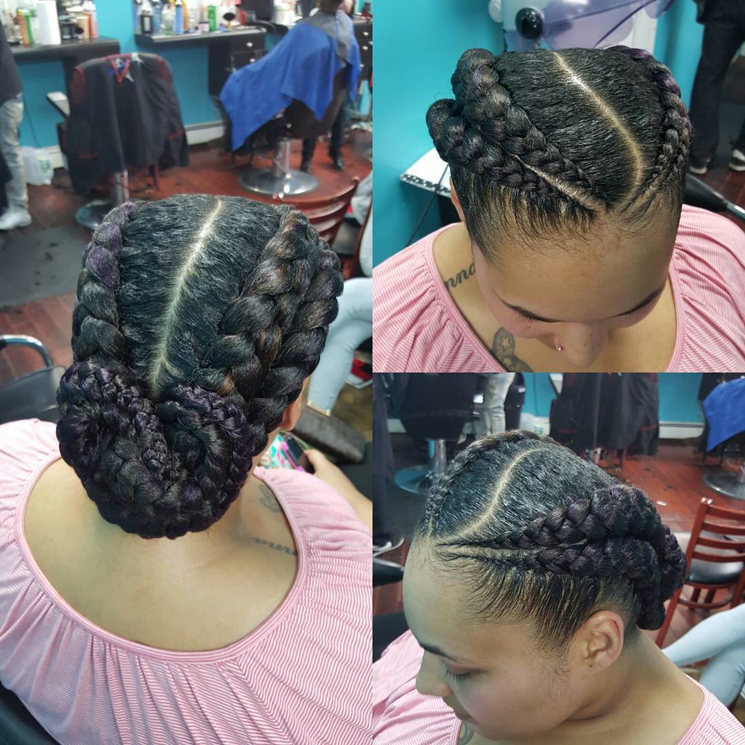 Double Goddess Braids With A Low Bun