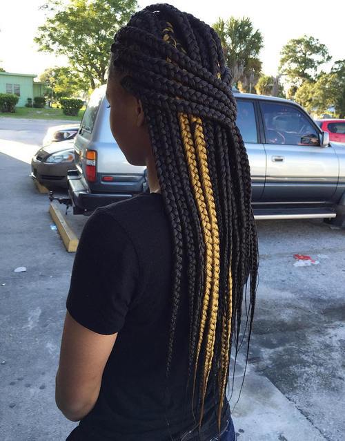 half up big box braids with highlights