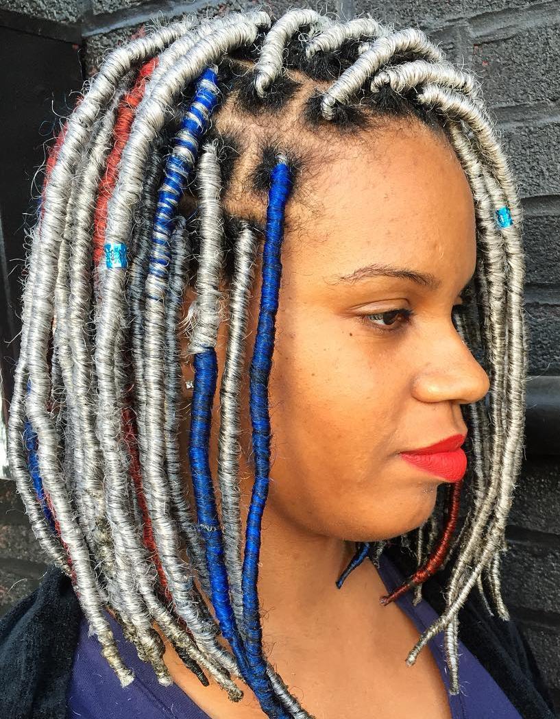 Silver And Blue Kinky Crochet Faux Locs