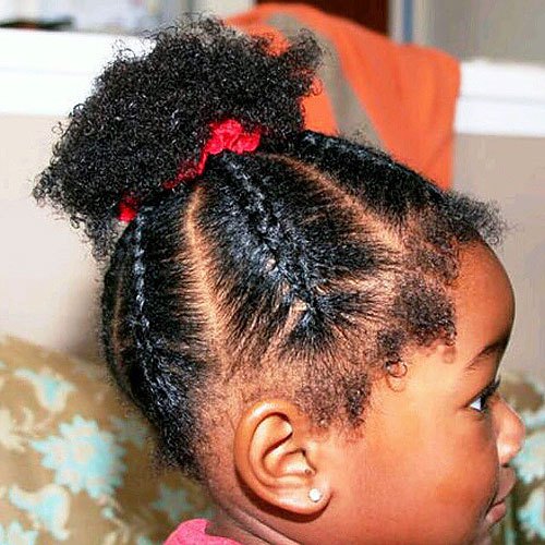black little girl's braided hairstyle for short hair