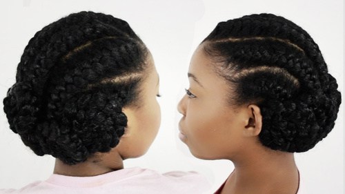 black braided updo with cornrows and buns