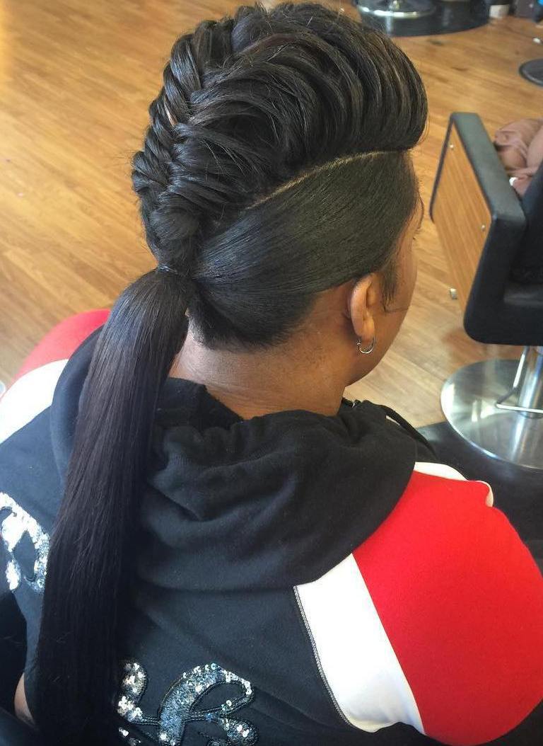 mohawk braid into pony for black women