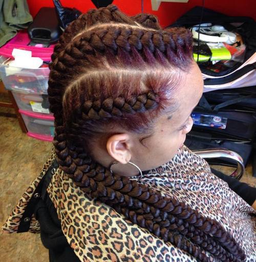 burgundy toned goddess braids