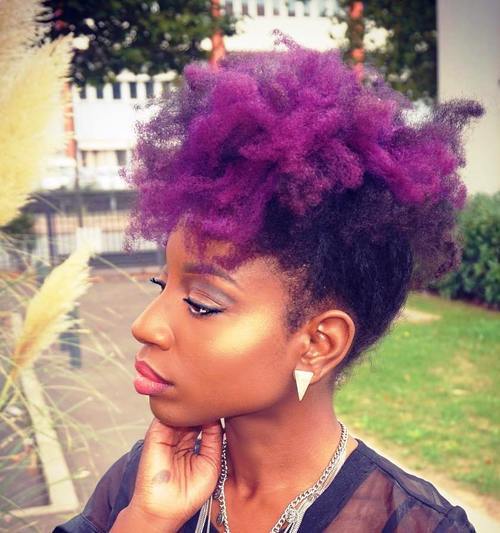 natural hair purple mohawk updo