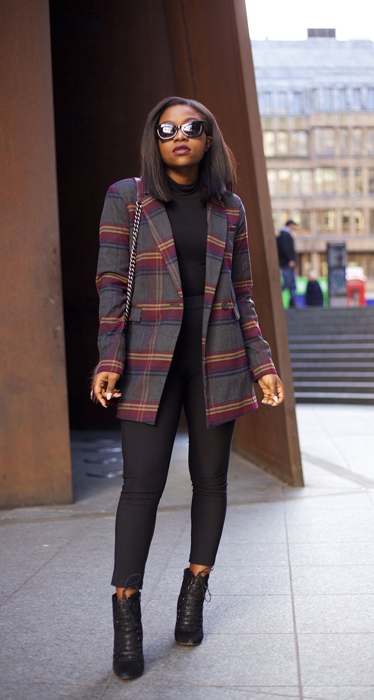 boyfriend blazer more asos blazer asos turtleneck asos trousers lucy choi boots office asos sunglasses miu miu le specs thierry lasry