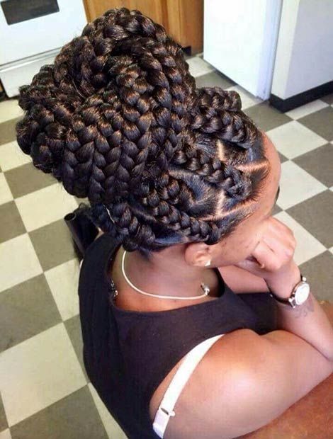 jumbo box braids into a high bun