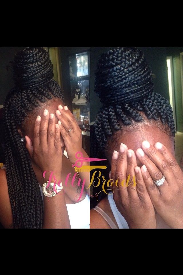 Cute Box Braids With Big Half Buns