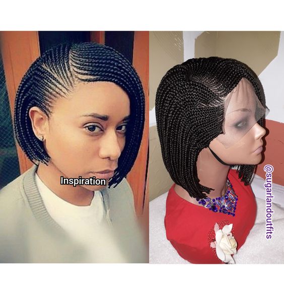 Side ways Cornrow weaving wig Box braids Short Braids