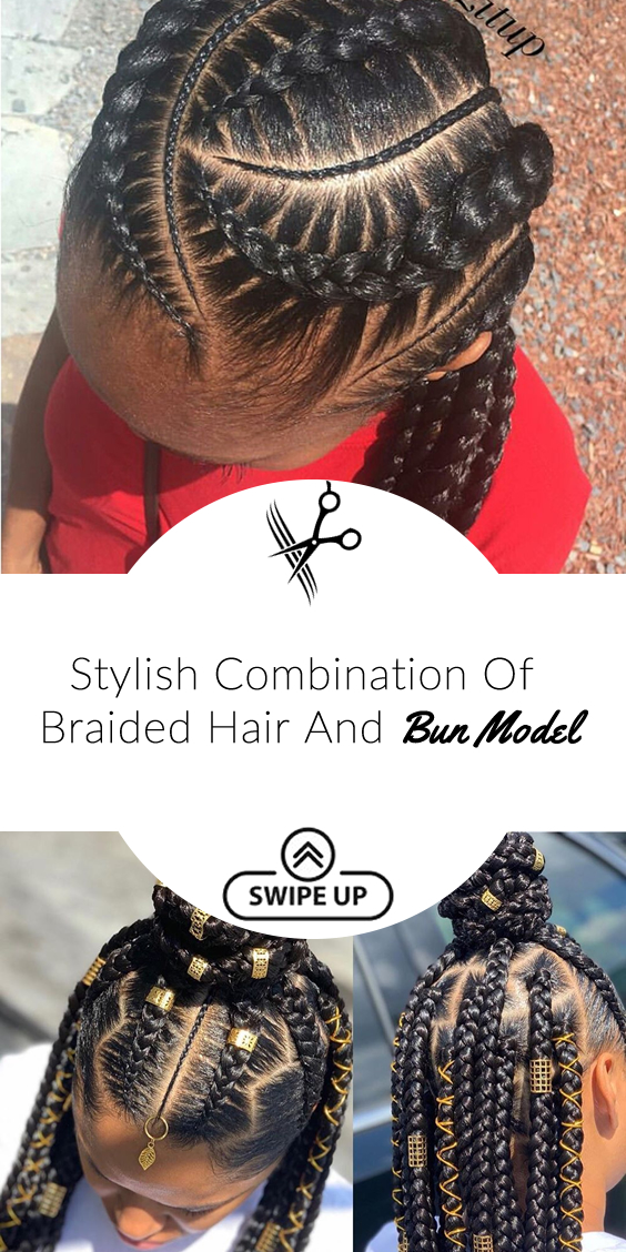 Stylish Combination Of Braided Hair And Bun Model