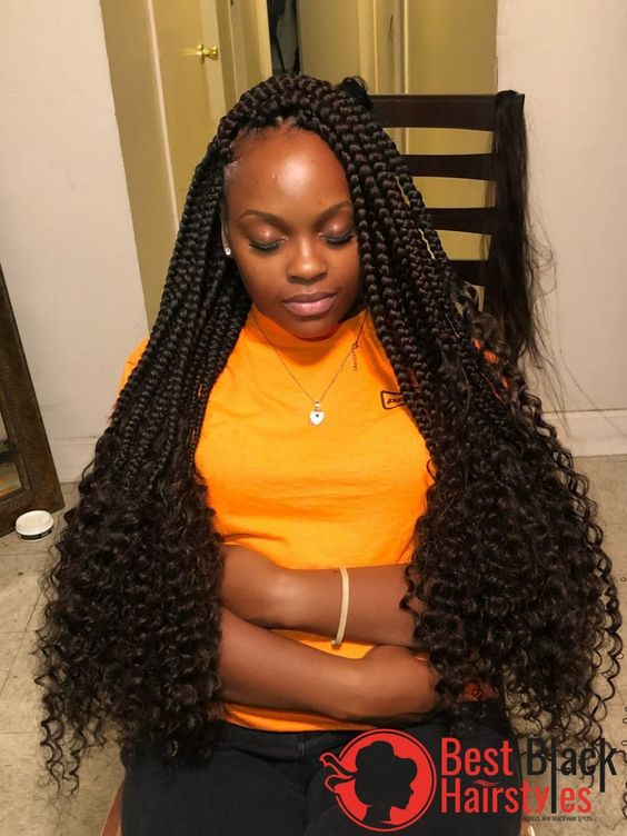 bohemian box braids with curls