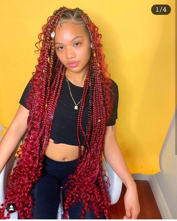 red bohemian box braids 