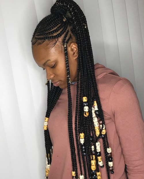 10 fulani braids with a high ponytail