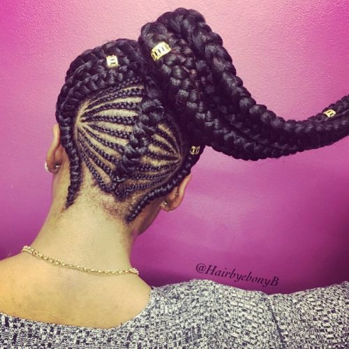 12 high ponytail with beads and cornrows