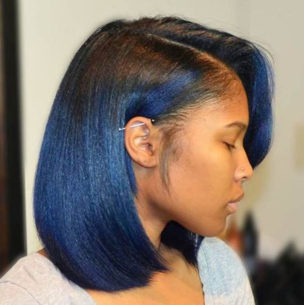 13 African American black to blue ombre bob