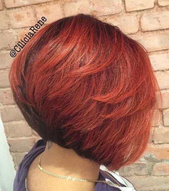 14 angled black and red bob with layers