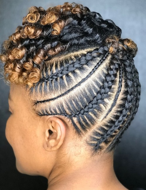 17 black updo with cornrows and highlights
