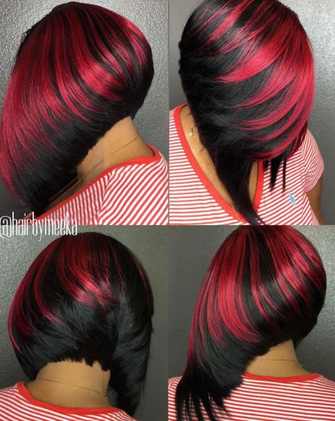 19 black and red angled bob weave