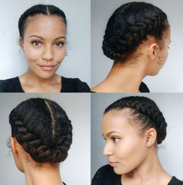 2 African American centreparted braided updo