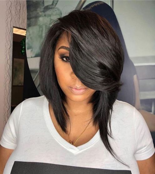 2 asymmetrical black bob hairstyle