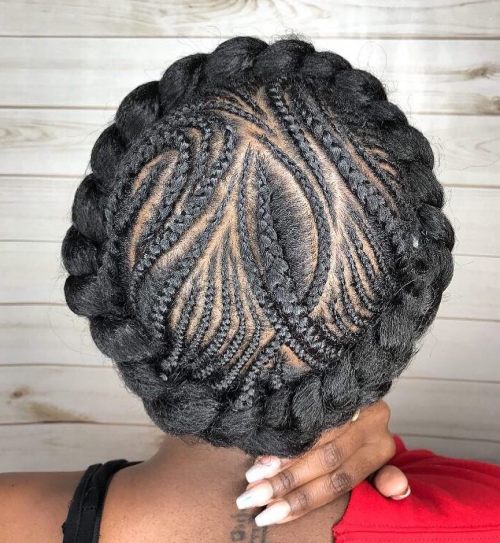 2 halo braid with fishbone cornrows