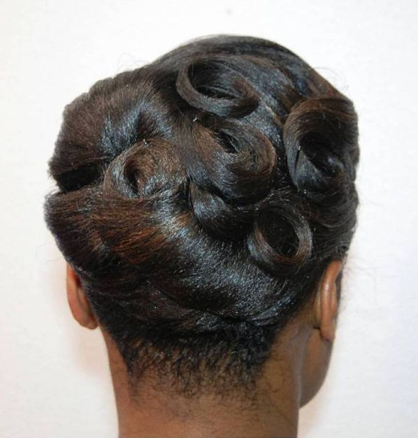 20 black vintage pin curls updo