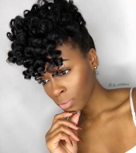 3 curly top black updo