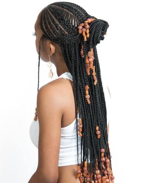 4 half up bun with fulani braids