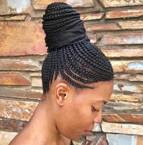 4 high bun with box braids