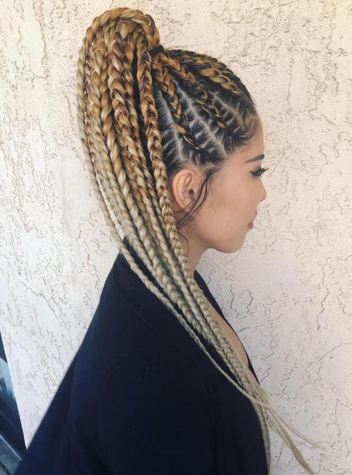 6 high blonde ponytail with chunky braids