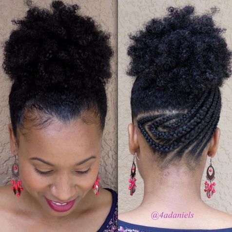 7 afro puff with asymmetrical braids