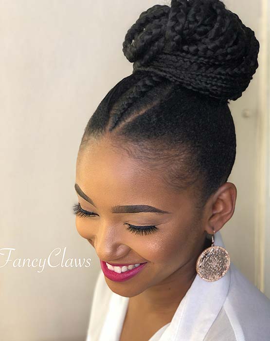 CHIC BRAIDED BUN WITH A CENTER BRAID