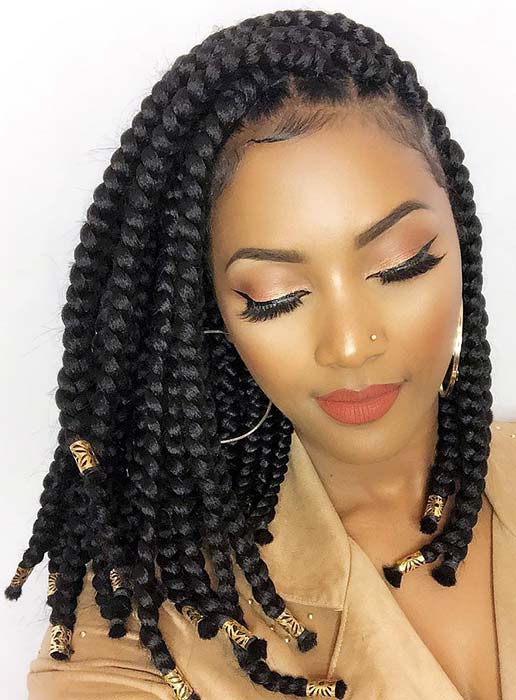 Chunky Side Braids with Hair Cuffs