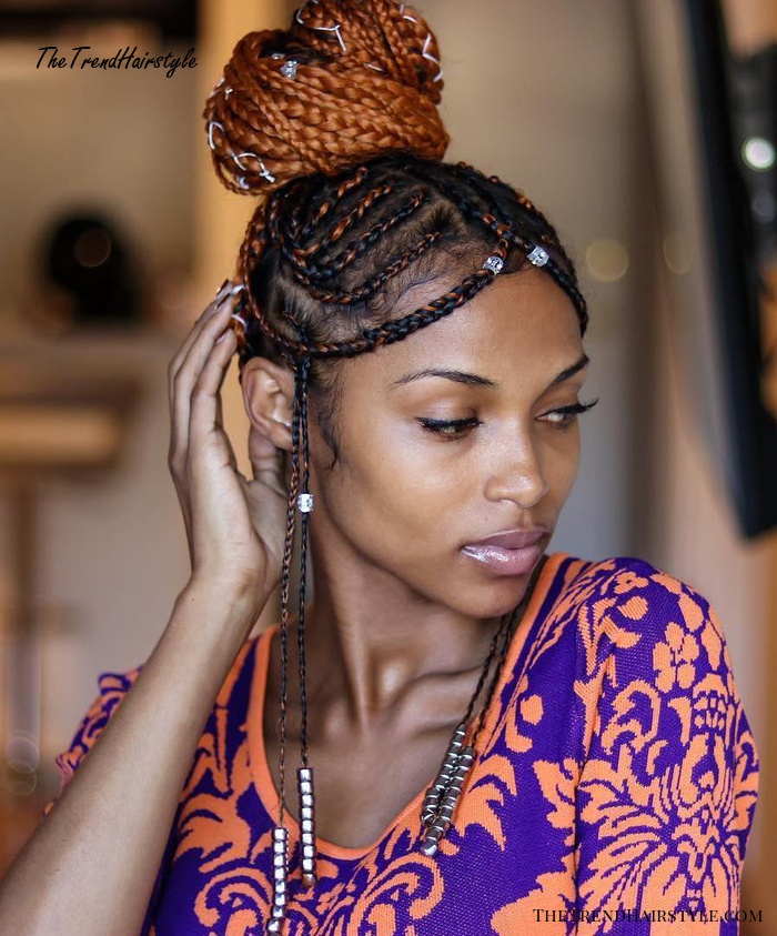 Criss Crossed Black and Caramel Fulani Braids