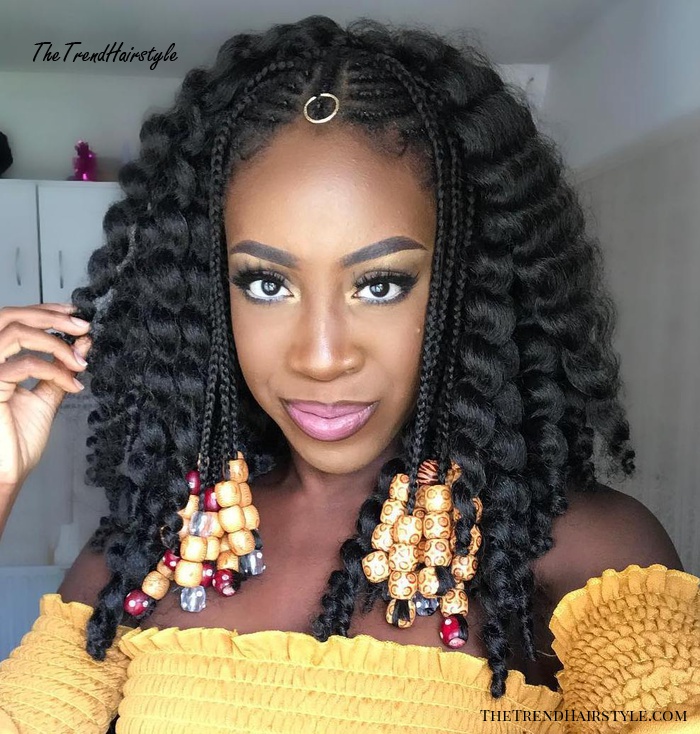 Curly Lob with Face Framing Fulani Braids