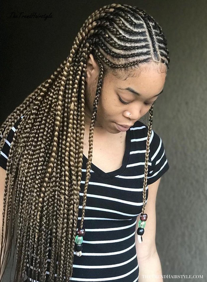 Curved Fulani Braids with Braided Centre Parting
