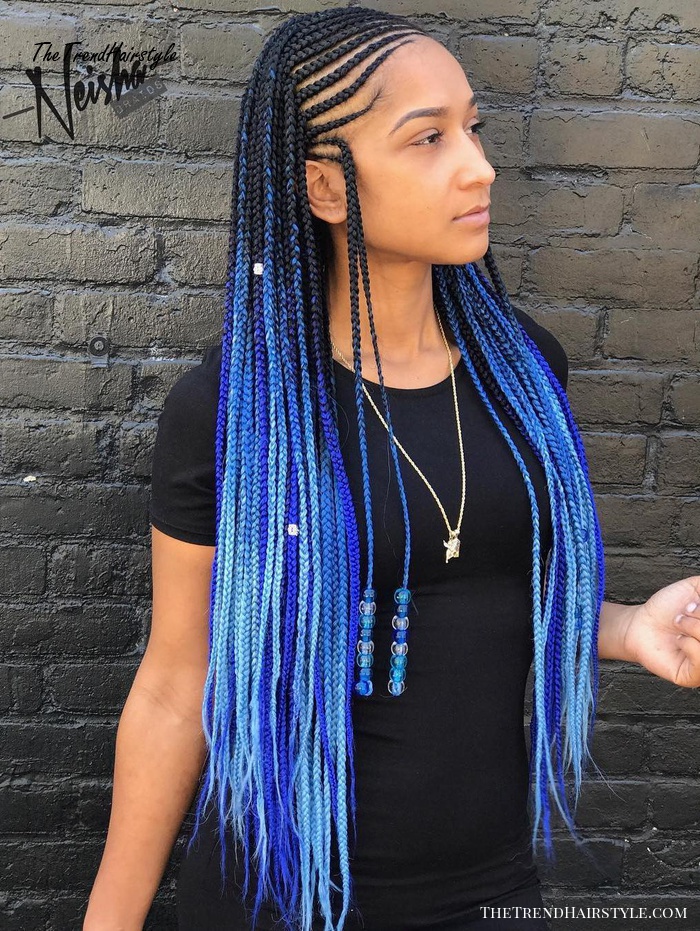 Fulani Braids with Bright Blue