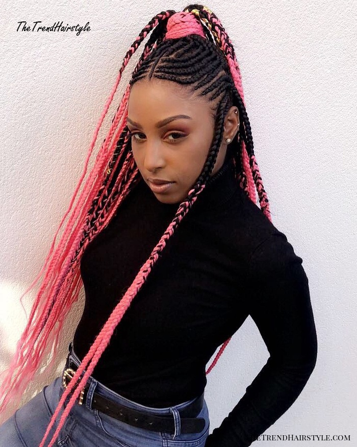 Fulani Braids with Bright Pink Yarn