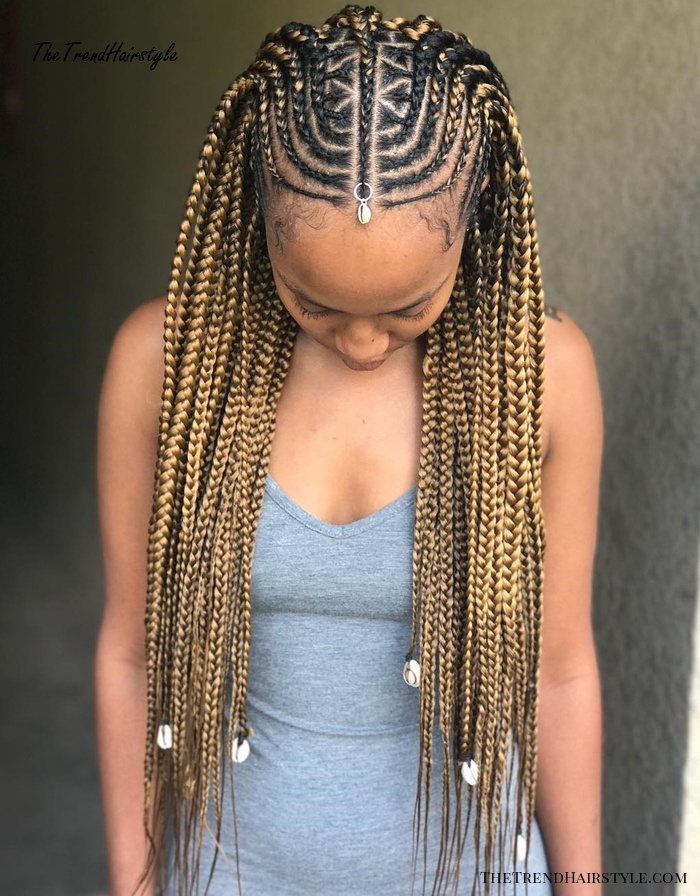 Geometric Fulani Braids with Golden Bronde