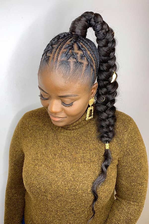 High Black Braided Ponytail