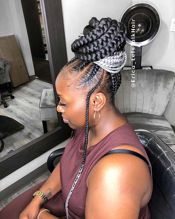 HIGH BRAIDED BUN WITH GREY BRAIDS