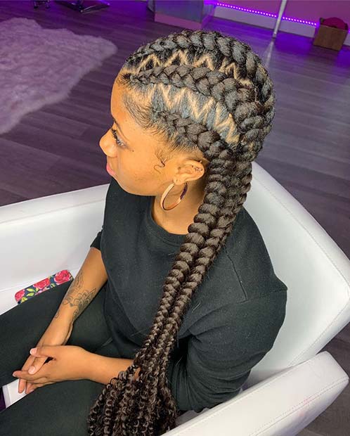 Jumbo Cornrows with Zig Zag Parts