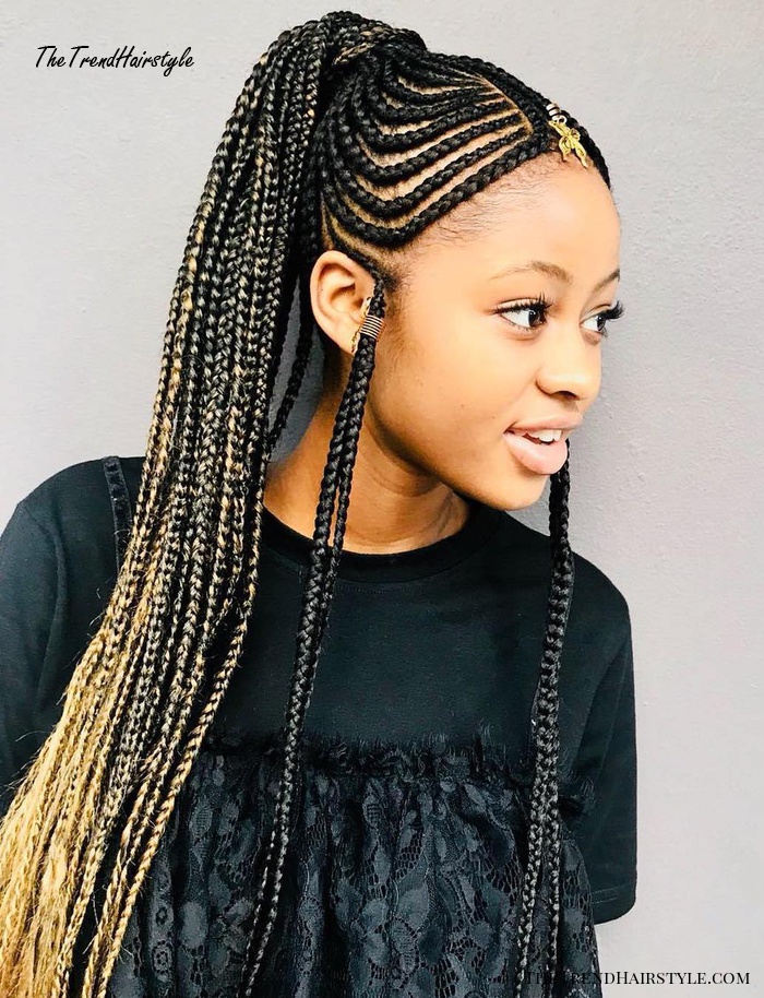 Long Braided Ponytail with Fulani Braids