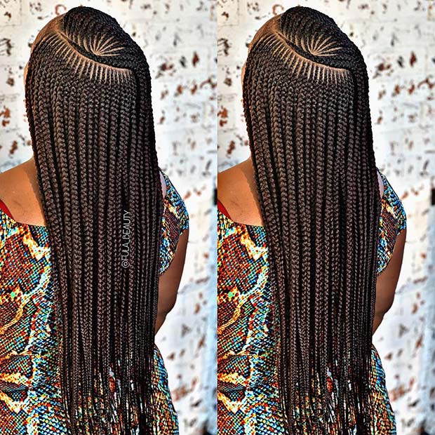 Long Braids with Stylish Pattern