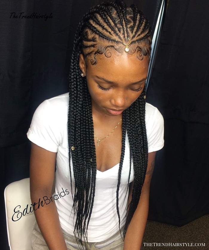 One Point Fulani Braids with Zigzag Parts